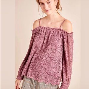 ANTHROPOLOGIE Ali + Eli MAUVE lace Blouse NEW w/TAGS. SIZE XS~2xHP☄️velvet, lace